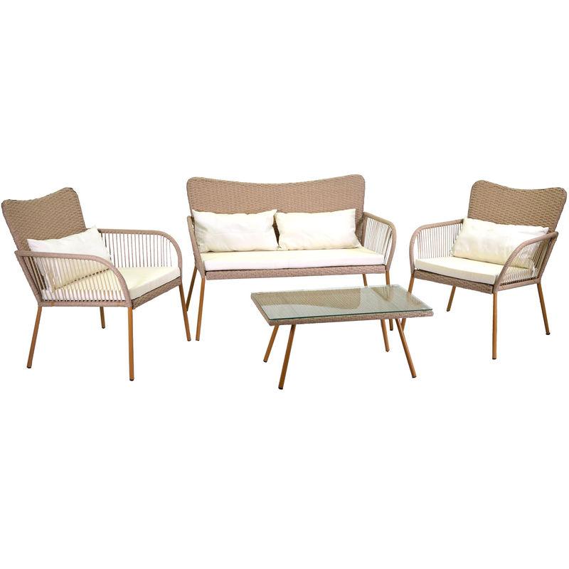 Set Da Giardino Divano 2 Poltrone E Tavolino In Polyrattan Adami Laredo Melange Crema