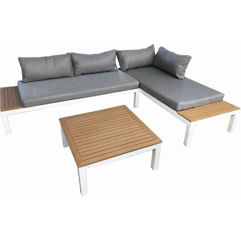 Set da Giardino Fantasi colore Grigio Alluminio e Simil Rattan divano scomponibile divani a 3 posti con tavolino - SOGARI