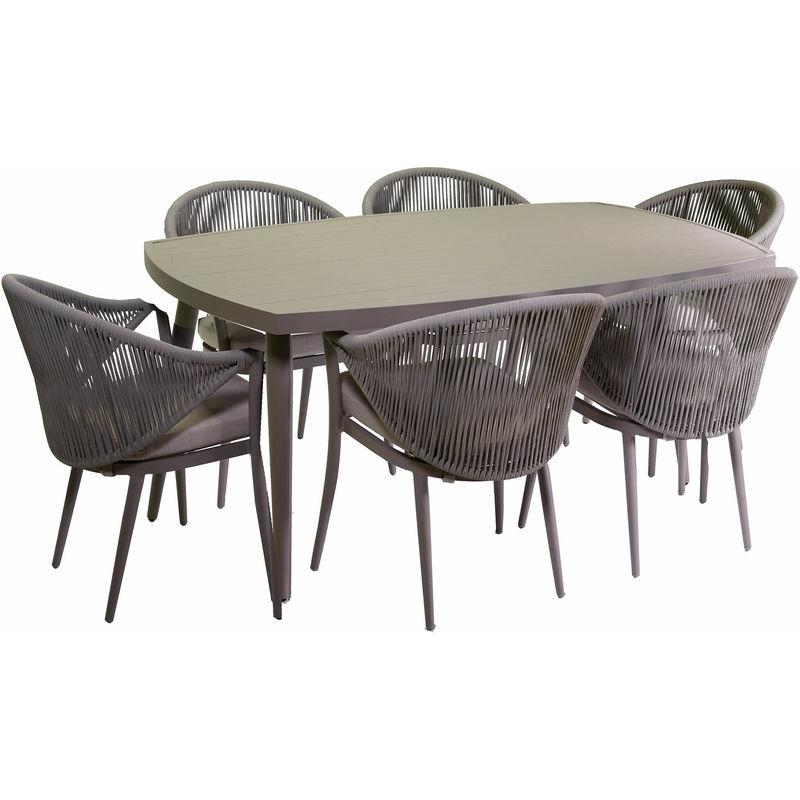Set Da Giardino Tavolo E 6 Sedie In Alluminio E Corda Renton Grigio - Adami