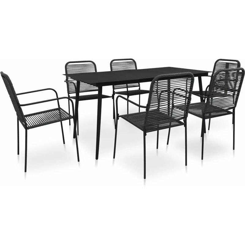 vidaXL Set da Pranzo da Esterni 7 pz in Corda di Cotone e Acciaio Nero - Nero