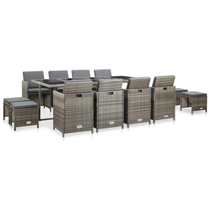 vidaXL Set da Pranzo da Giardino con Cuscini in Polyrattan Grigio 13pz - Grigio
