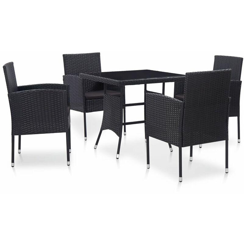 Set da Pranzo da Giardino 5 pz in Polyrattan Nero