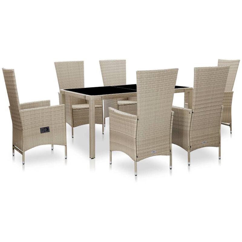 vidaXL Set da Pranzo da Giardino 7 pz con Cuscini in Polyrattan Beige - Beige