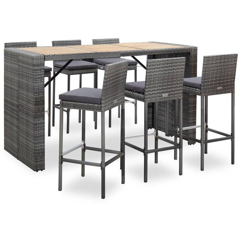 vidaXL Set da Bar da Giardino 7 pz con Cuscini in Polyrattan Grigio - Grigio