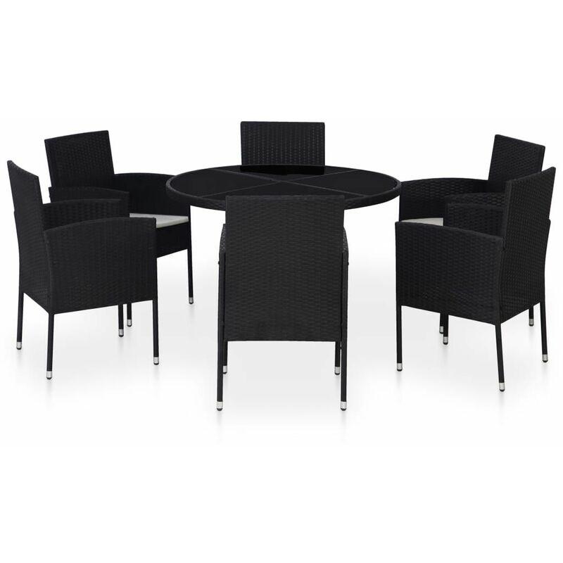 Set da Pranzo da Giardino 7 pz con Cuscini in Polyrattan Nero - Nero - Vidaxl