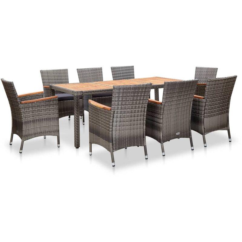 Set da Pranzo da Giardino 9 pz con Cuscini in Polyrattan Grigio - Grigio - Vidaxl