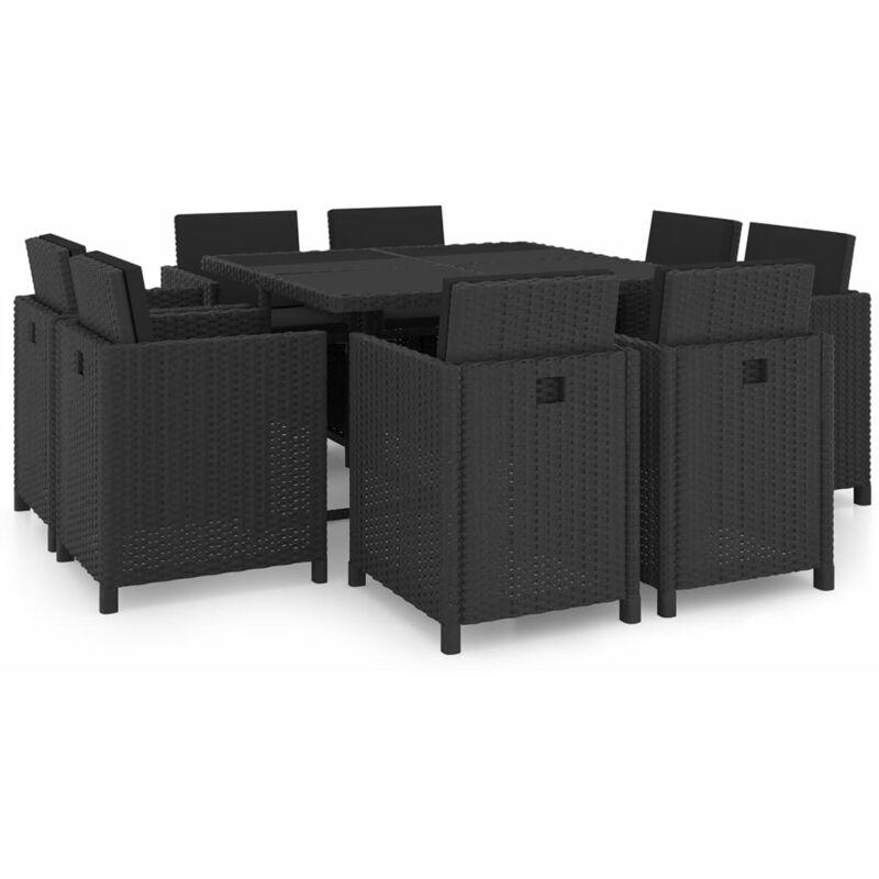 vidaXL Set da Pranzo da Giardino 9 pz con Cuscini in Polyrattan Nero - Nero