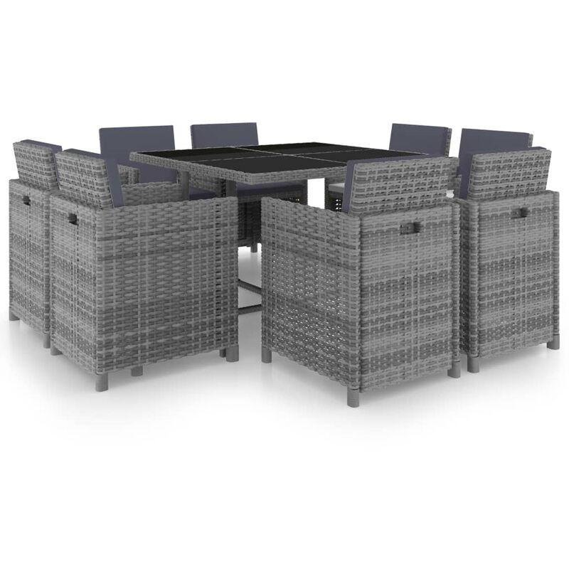 vidaXL Set da Pranzo da Giardino 9 pz e Cuscini Polyrattan Antracite - Antracite