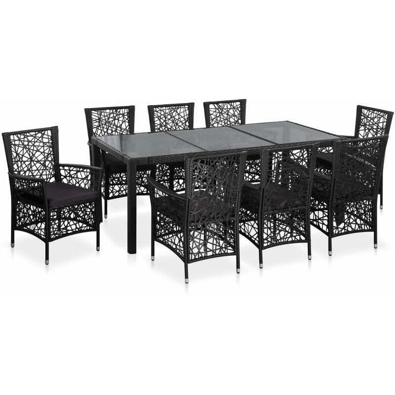 Set da Pranzo da Giardino 9 pz in Polyrattan Nero - Nero - Vidaxl
