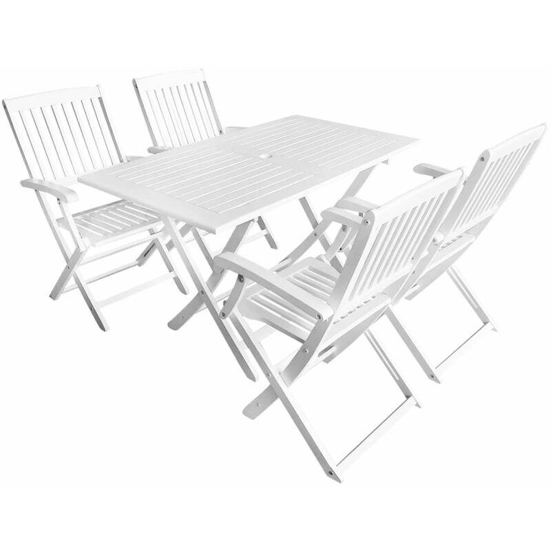 Set da Pranzo per Esterni 5 pz in Massello di Acacia Bianco - Bianco - Vidaxl