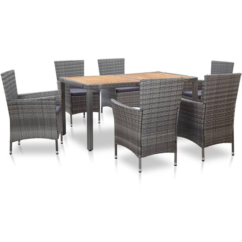 vidaXL Set da Pranzo per Esterni 7 pz con Cuscini in Polyrattan Grigio - Grigio