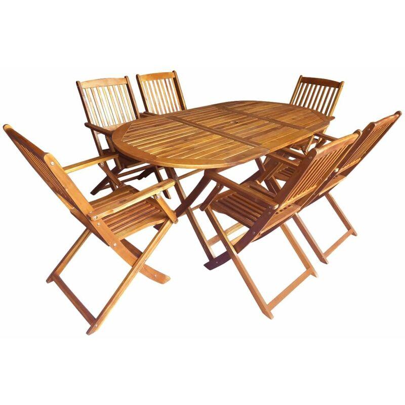 Set da Pranzo da Giardino 7 pz Pieghevole in Massello di Acacia - Marrone - Vidaxl