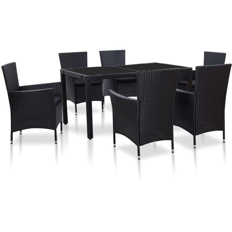 vidaXL Set da Pranzo da Giardino in Polyrattan Nero 7 pz - Nero