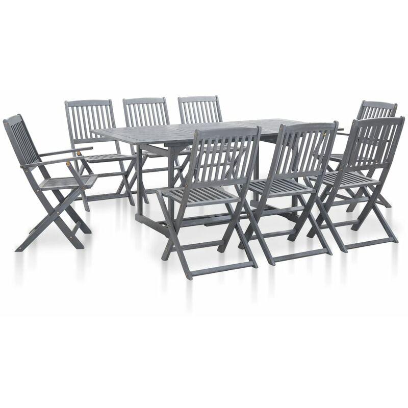 Set da Pranzo per Giardino 9 pz Legno Massello di Acacia Grigio - Grigio - Vidaxl