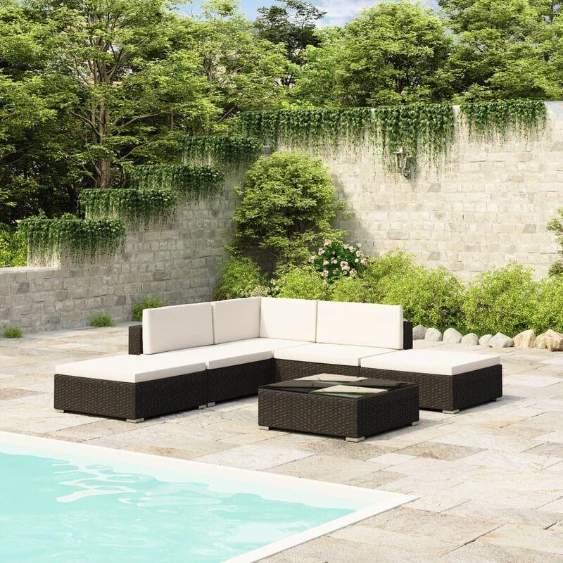 Set Divani da Giardino 6 pz con Cuscini in Polyrattan Nero - Nero - Vidaxl Set Divani da Giardino 6 pz con Cuscini in Polyrattan Nero - Nero - Vidaxl