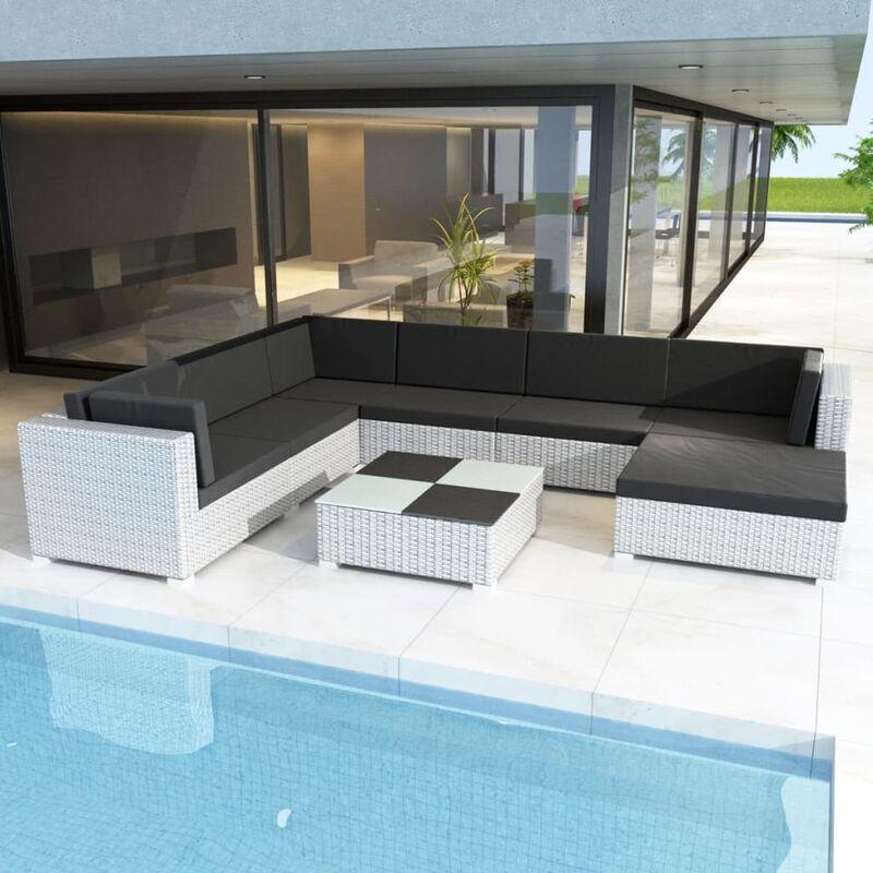 Vidaxl - Set Divani da Giardino 8 pz con Cuscini in Polyrattan Bianco - Bianco