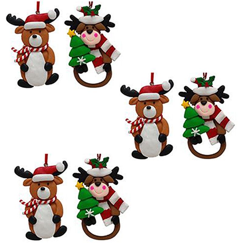 Set di 6 Decorazioni per Albero di Natale - Orsetti e Renne con Cappello Rosso h 8 addobbi