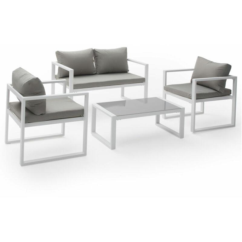 Happy Garden - Set di mobili da giardino ibiza in tessuto grigio 4 posti - alluminio bianco