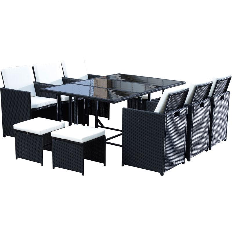 Set di Mobili da Giardino in PE Rattan Set da Pranzo 11 pezzi con Cuscini, Nero - Outsunny