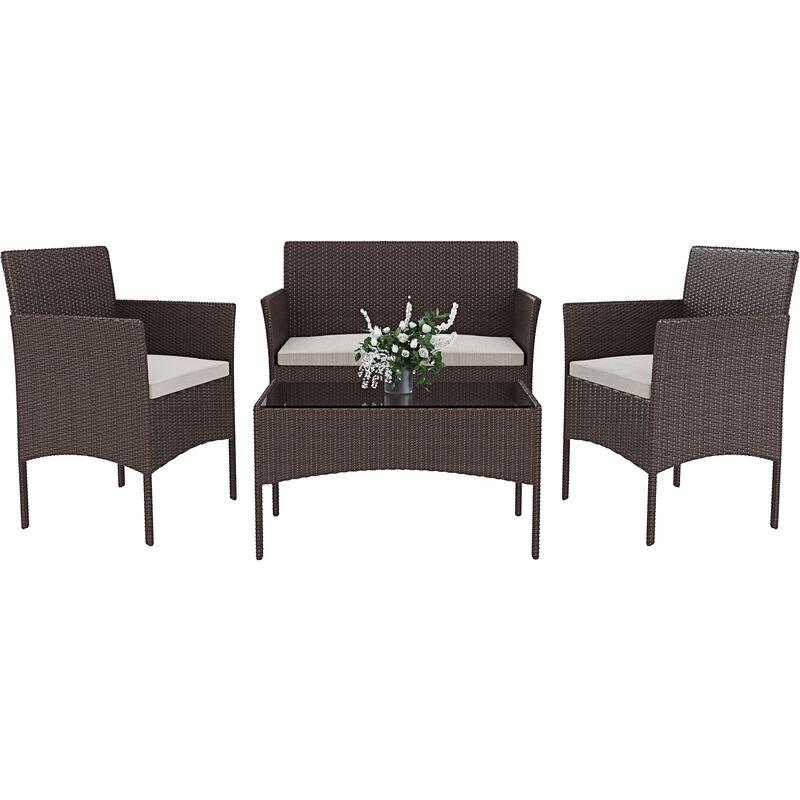 Arreditaly Set Di Mobili da Giardino Salotto Salottino in Rattan 4 Posti con Tavolino e Ripiano In Vetro 2 Poltrone e Divano 2 Posti Per Giardino