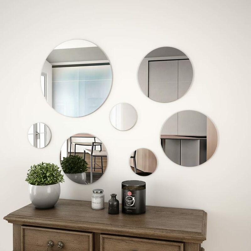 Set di Specchi da Parete 7 pz in Vetro Circolare - Argento - Vidaxl