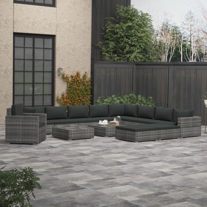 Vidaxl - Set Divani da Giardino 13 pz con Cuscini in Polyrattan Grigio - Grigio
