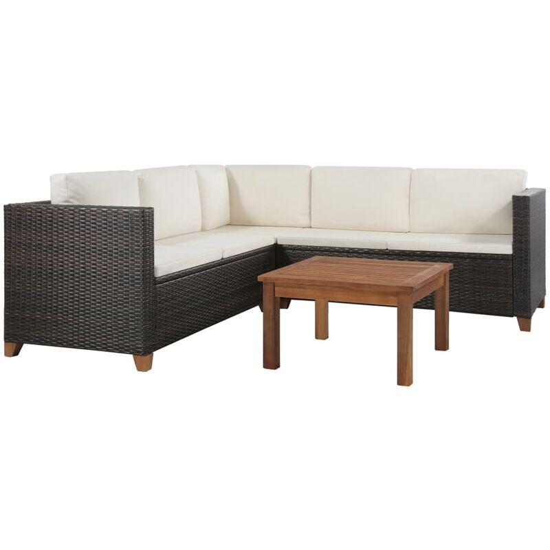 Set Divani da Giardino 4 pz con Cuscini in Polyrattan Marrone - Marrone - Vidaxl