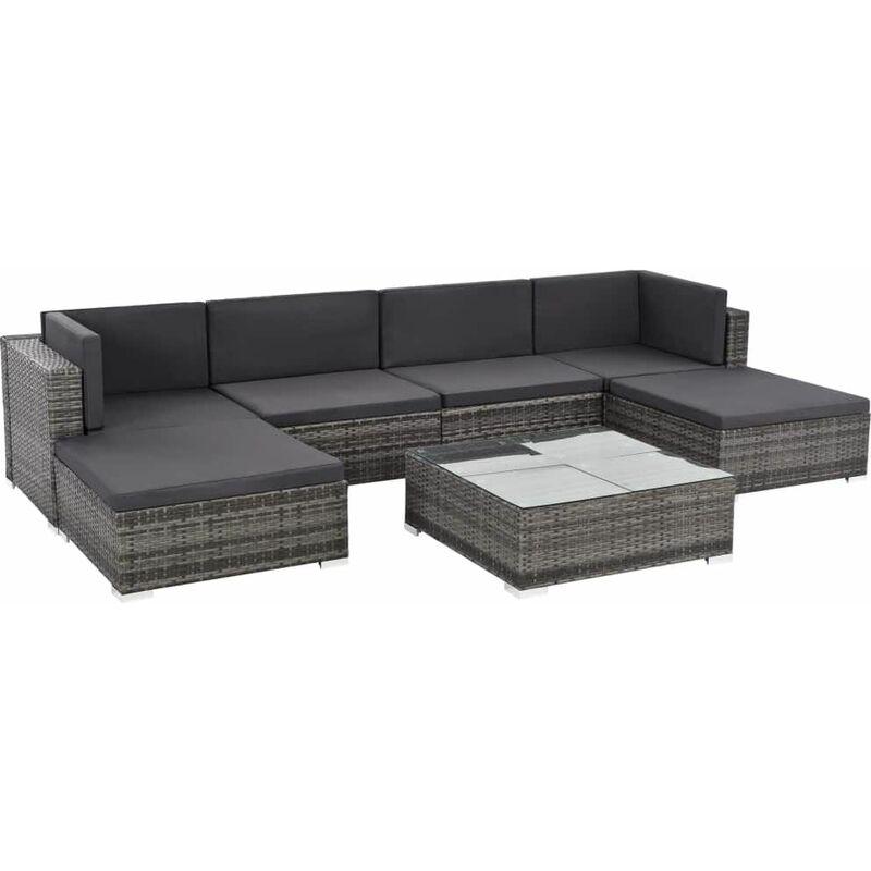 Set Divani da Giardino 7 pz con Cuscini in Polyrattan Grigio - Grigio - Vidaxl