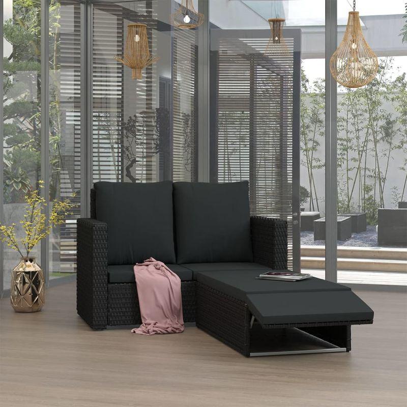 Set Divani da Giardino 2 pz con Cuscini in Polyrattan Nero - ASUPERMALL