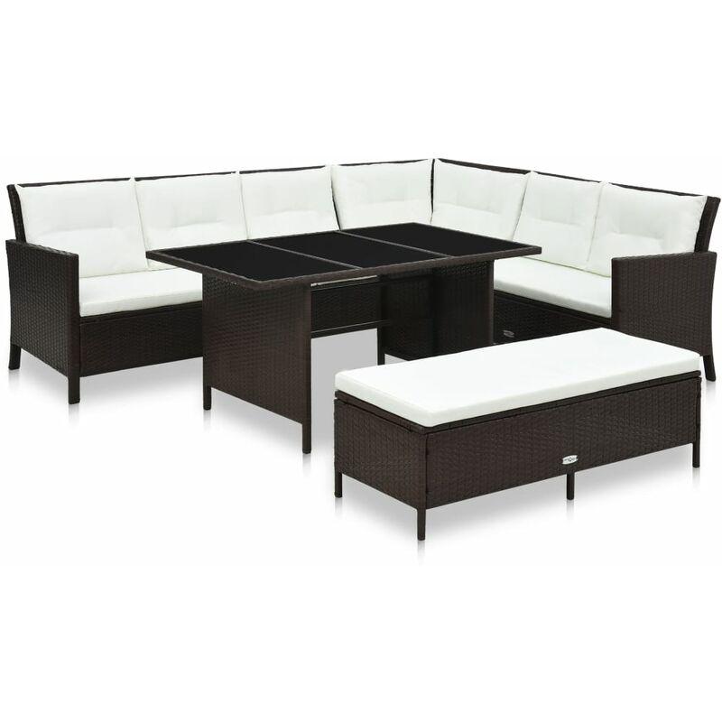 vidaXL Set Divani da Giardino 3 pz con Cuscini in Polyrattan Marrone - Marrone