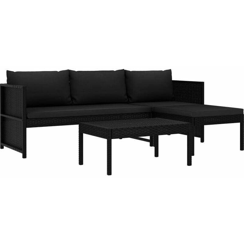 Set Divani da Giardino 3 pz con Cuscini in Polyrattan Nero - Nero - Vidaxl