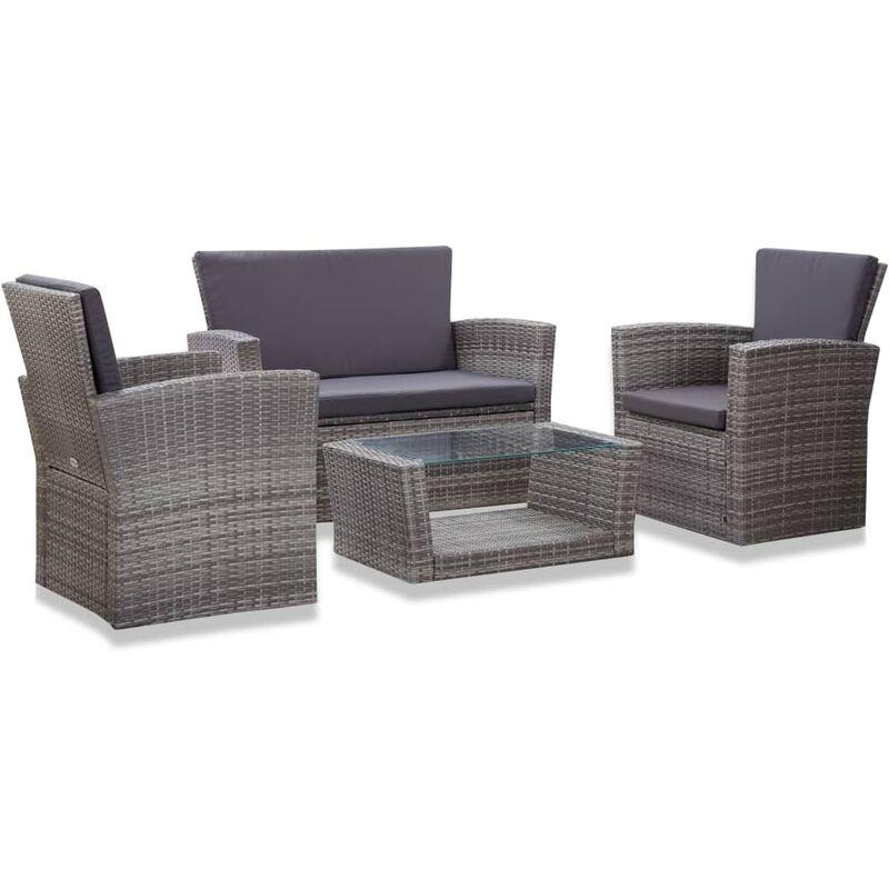 vidaXL Set Divani da Giardino 4 pz con Cuscini in Polyrattan Grigio - Grigio