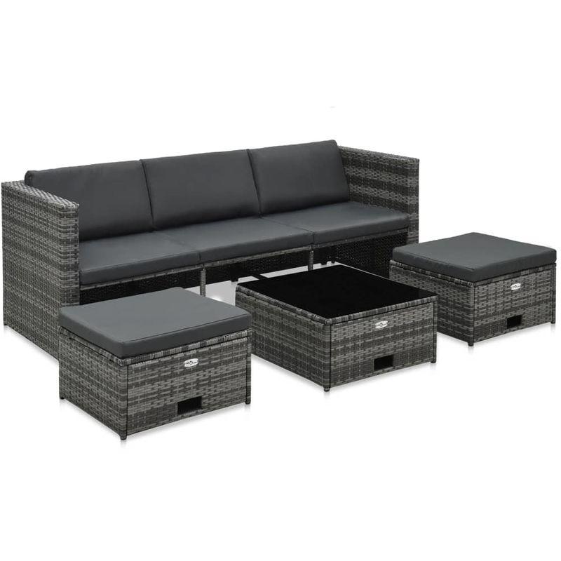 Set Divani da Giardino 4 pz con Cuscini in Polyrattan Grigio - ASUPERMALL