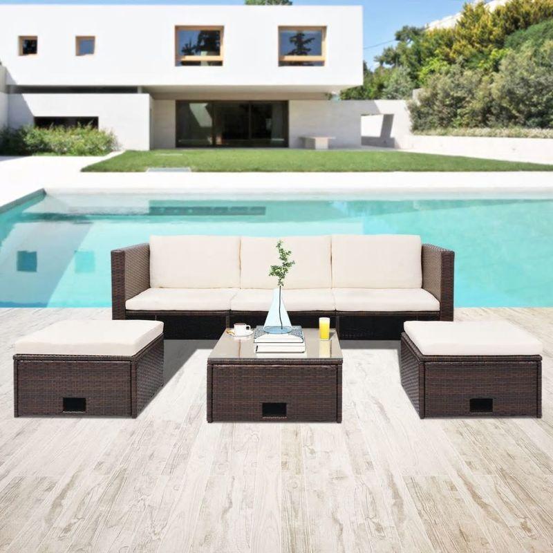 Set Divani da Giardino 4 pz con Cuscini in Polyrattan Marrone - ASUPERMALL Set Divani da Giardino 4 pz con Cuscini in Polyrattan Marrone - ASUPERMALL