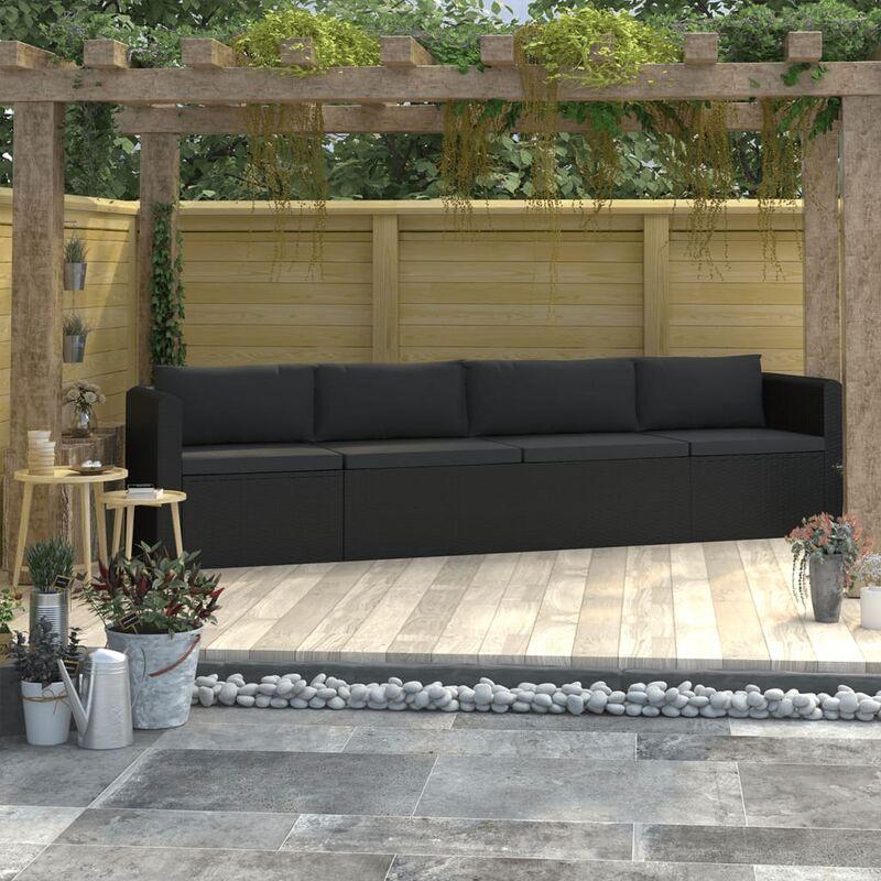 Set Divani da Giardino 4 pz con Cuscini in Polyrattan Nero - Nero - Vidaxl