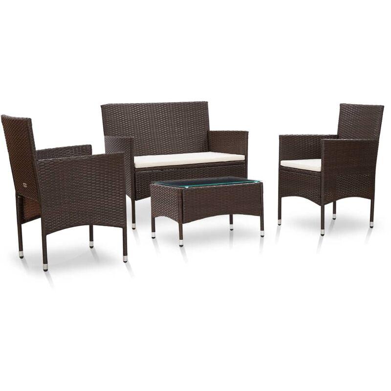 vidaXL Set Divani da Giardino 4 pz con Cuscini in Polyrattan Marrone - Marrone