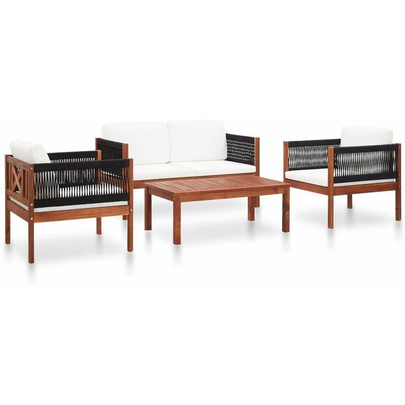 Set Divani da Giardino 4 pz in Legno Massello di Acacia - Marrone - Vidaxl