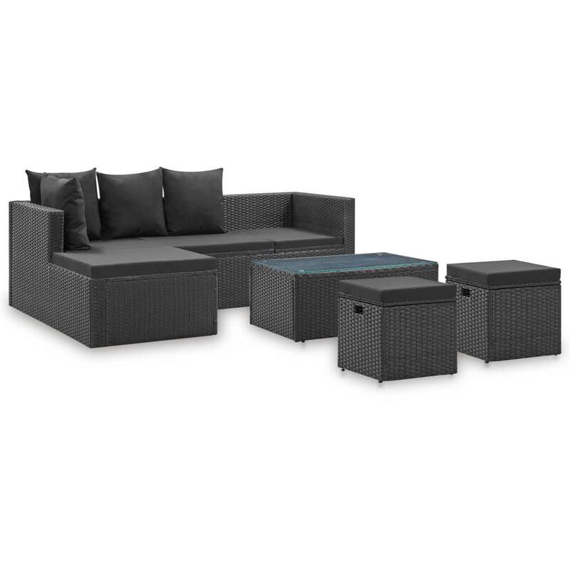 Set Divani da Giardino 4 pz Nero con Cuscini in Polyrattan - Nero - Vidaxl