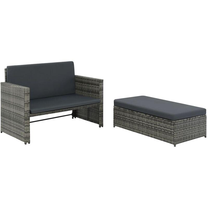 Set Divani da Giardino 2 pz con Cuscini in Polyrattan Grigio - Grigio - Vidaxl
