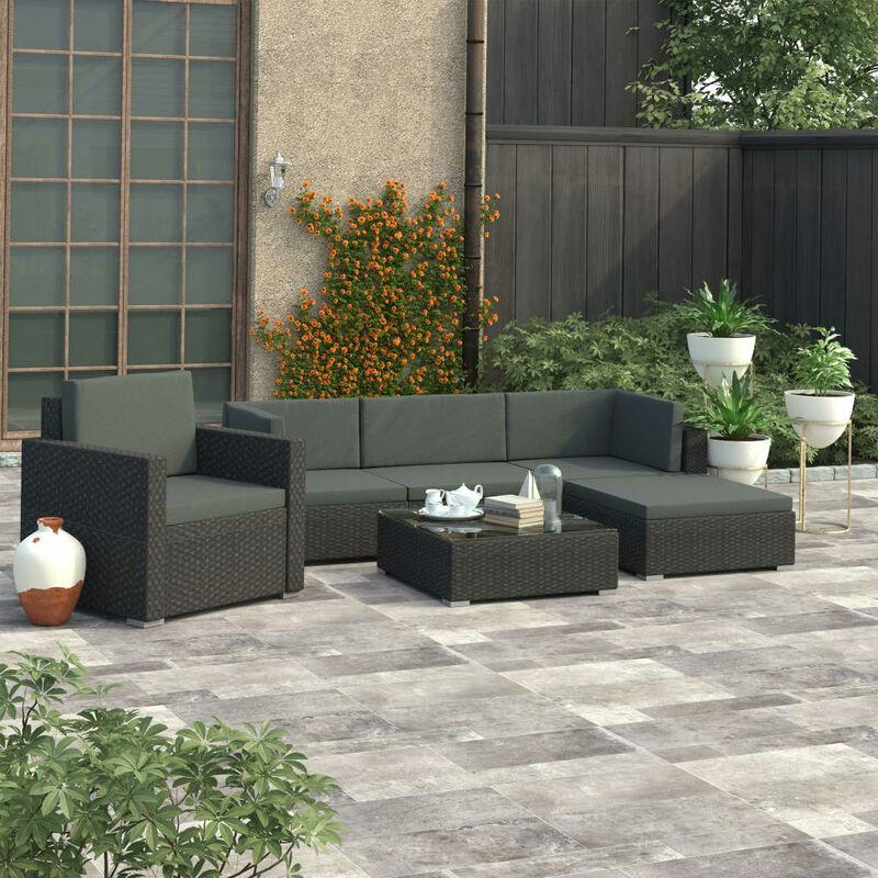 Vidaxl - Set Divani da Giardino 6 pz con Cuscini in Polyrattan Nero - Nero