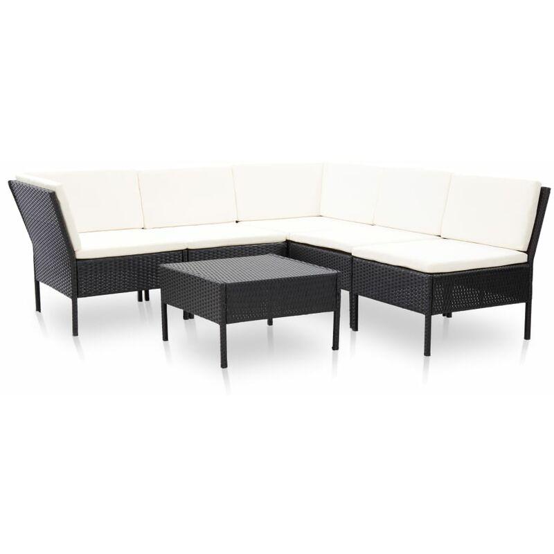 vidaXL Set Divani da Giardino 6 pz con Cuscini in Polyrattan Nero - Nero vidaXL Set Divani da Giardino 6 pz con Cuscini in Polyrattan Nero - Nero