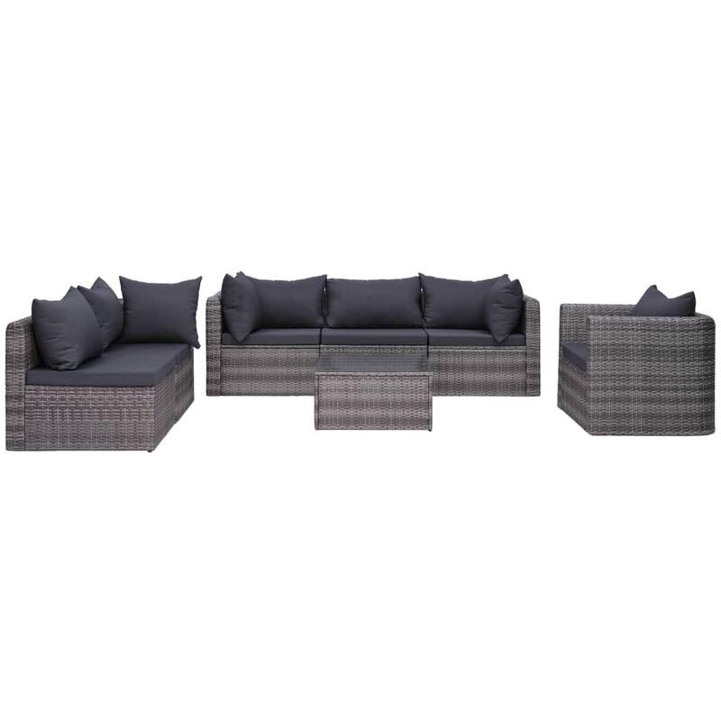 Vidaxl - Set Divani da Giardino 7 pz con Cuscini in Polyrattan Grigio - Grigio Vidaxl - Set Divani da Giardino 7 pz con Cuscini in Polyrattan Grigio - Grigio