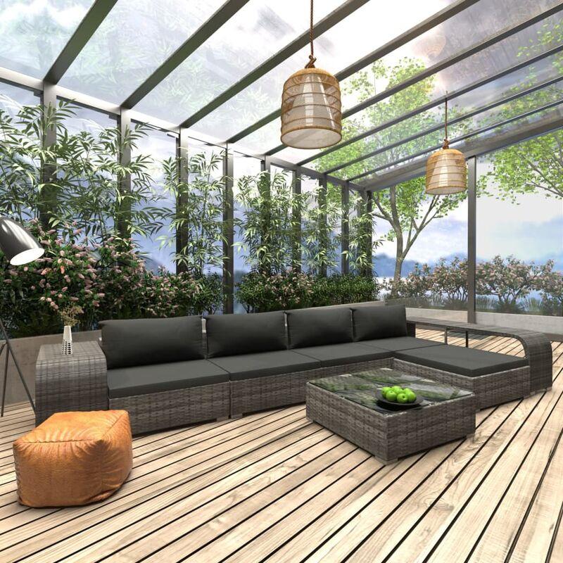 Set Divani da Giardino 8 pz con Cuscini in Polyrattan Grigio - Grigio - Vidaxl