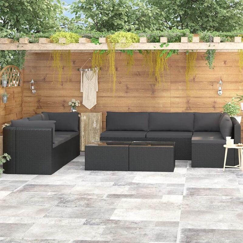 Set Divani da Giardino 9 pz con Cuscini in Polyrattan Nero - Nero - Vidaxl