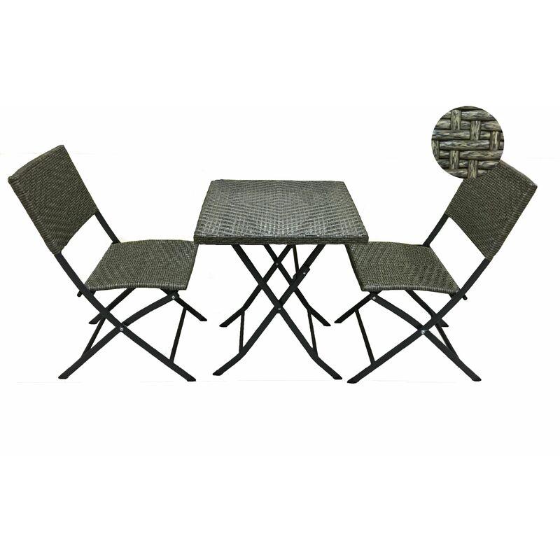 Set Giardino Bistrot Tavolino e 2 Sedie in Metallo e Simil Rattan colore Antracite - SOGARI Set Giardino Bistrot Tavolino e 2 Sedie in Metallo e Simil Rattan colore Antracite - SOGARI
