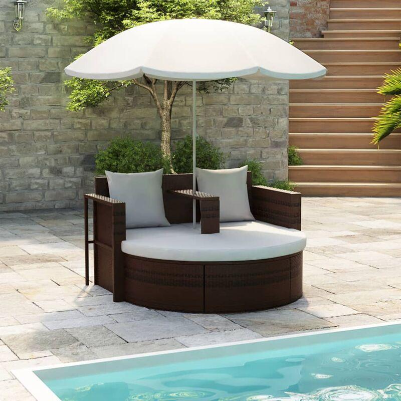 vidaXL Lettino Prendisole con Ombrellone Marrone in Polyrattan - Marrone vidaXL Lettino Prendisole con Ombrellone Marrone in Polyrattan - Marrone