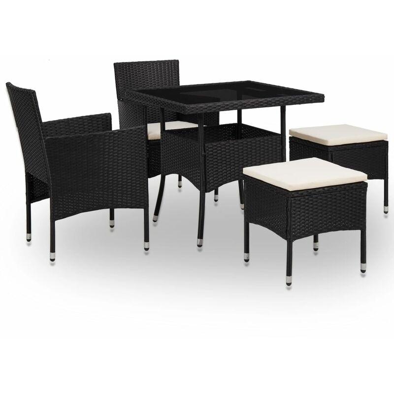 Set Mobili da Pranzo per Giardino 5 pz Nero Polyrattan e Vetro Set Mobili da Pranzo per Giardino 5 pz Nero Polyrattan e Vetro