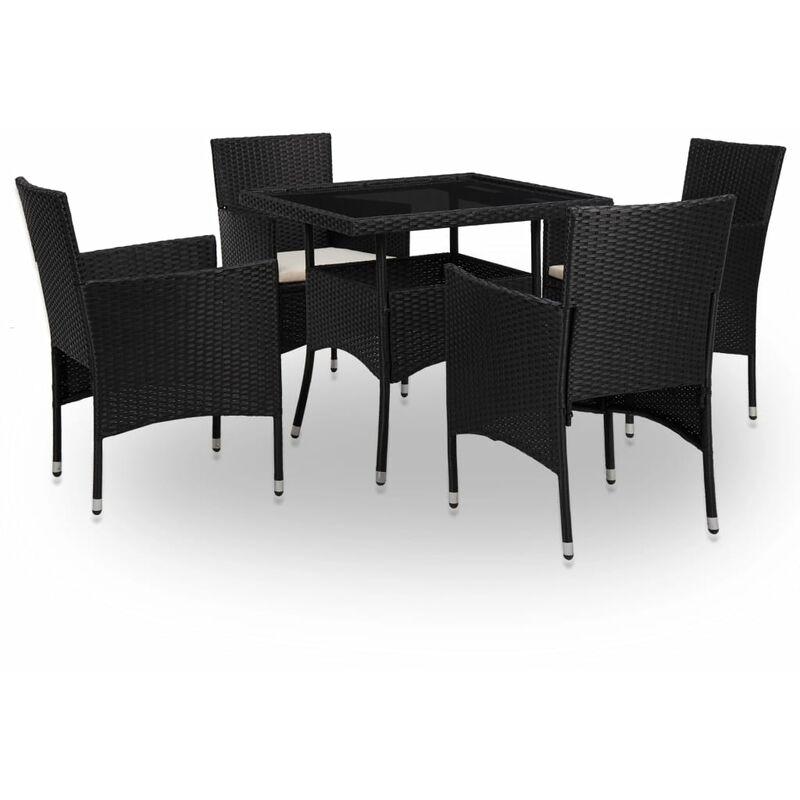 Set Mobili da Pranzo per Giardino 5 pz Polyrattan Nero e Vetro