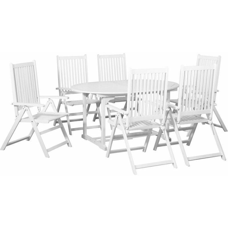 vidaXL Set Pranzo per Esterni 7pz Legno Bianco con Tavolo Estensibile - Bianco