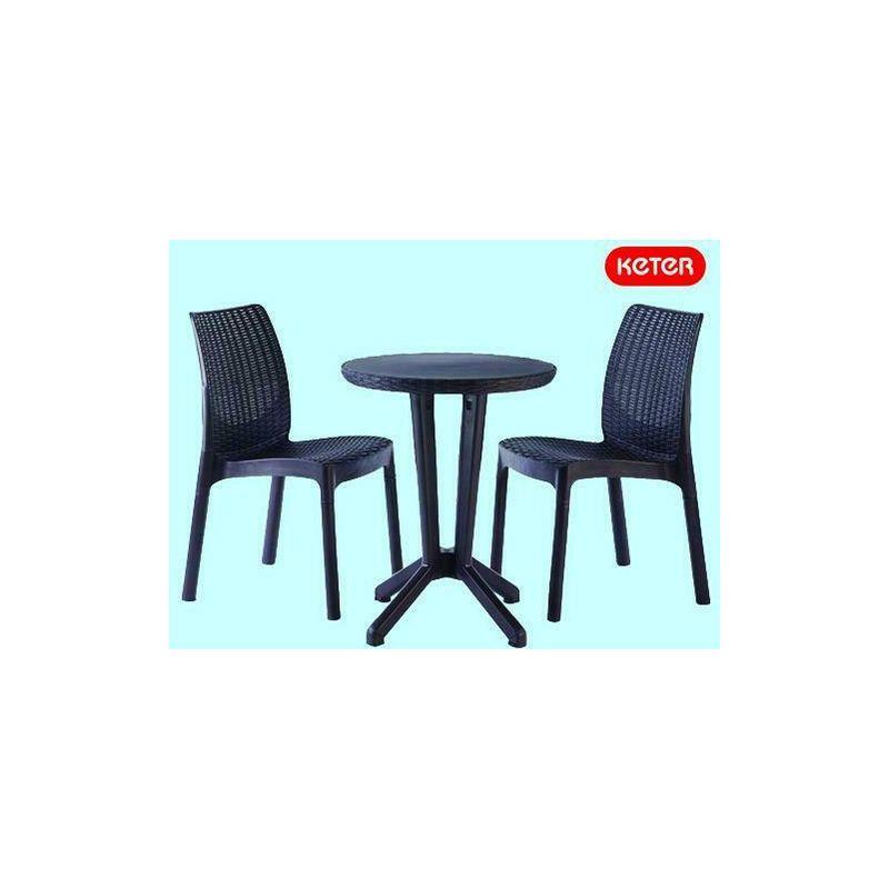 Set rattan 1 tavolino + 2 sedie istrot antracite per bar o arredo giardino
